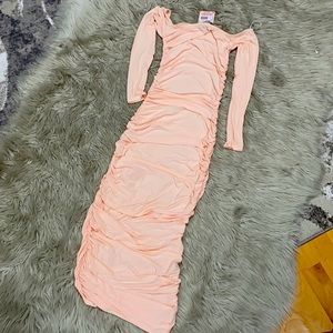 NWT Missguided light pink slinky ruched midi/maxi dress